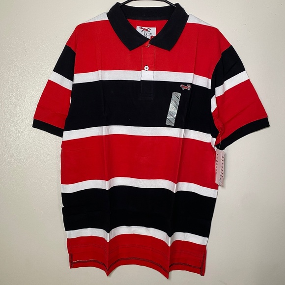 NWT Retro Fox Polo Shirt Adult XL Classic Fit Red Black Striped Golf 100% Cotton - Picture 1 of 16